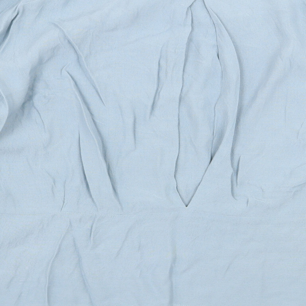 Marks and Spencer Womens Blue Viscose Basic Blouse Size 14 Boat Neck - Back Slit