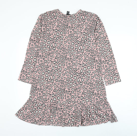newloo Womens Pink Animal Print Polyester Jumper Dress Size 8 Round Neck Pullover - Leopard Print
