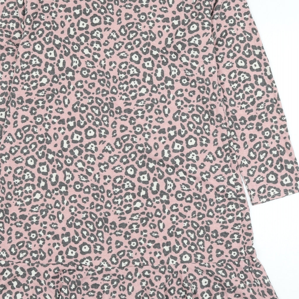 newloo Womens Pink Animal Print Polyester Jumper Dress Size 8 Round Neck Pullover - Leopard Print