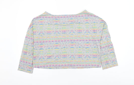 Influence Womens Grey Geometric Polyester Pullover Sweatshirt Size 14 Pullover - Cropped