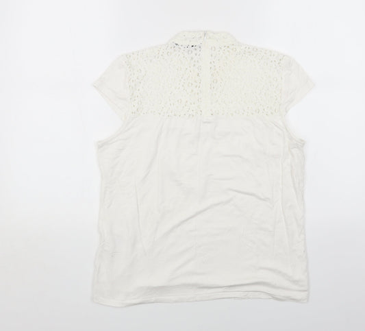 Andrew Marc Womens White Cotton Basic T-Shirt Size L Round Neck