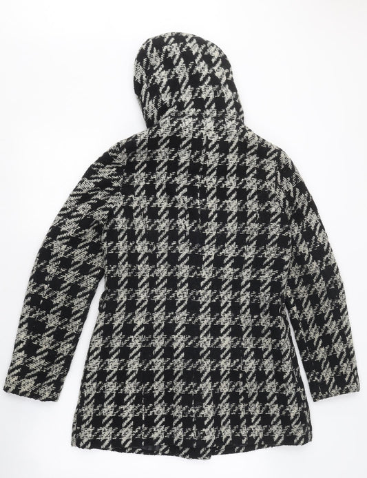 New Look Womens Black Herringbone Overcoat Coat Size 8 Snap