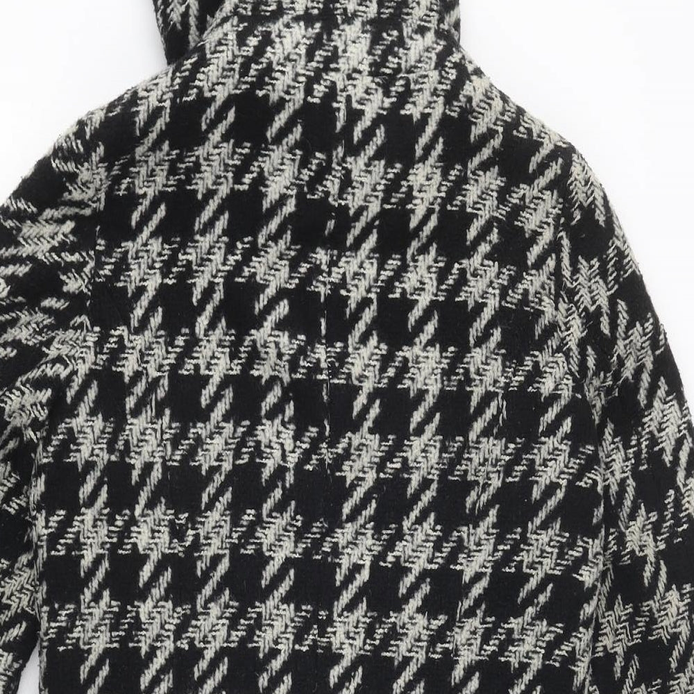 New Look Womens Black Herringbone Overcoat Coat Size 8 Snap