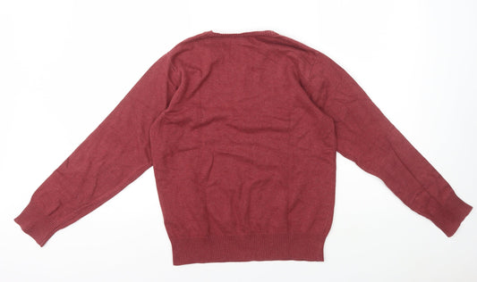 Leisure Club Mens Red V-Neck Cotton Pullover Jumper Size XS