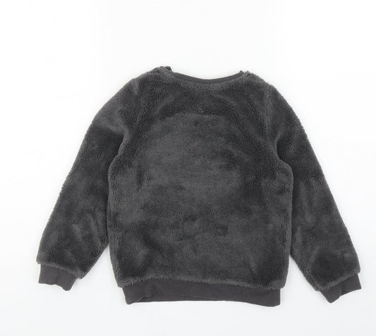 H&M Girls Grey Solid 100% Polyester Top Lounge Set Size 5-6 Years Pullover - Monster