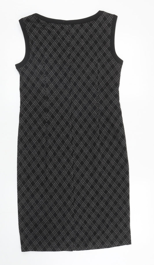 Preworn Womens Grey Geometric Polyester Pencil Dress Size 10 Boat Neck Pullover - Slit