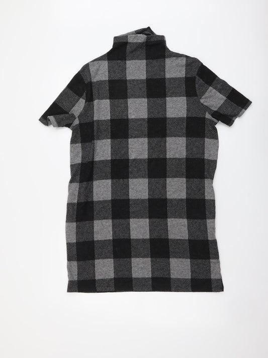 Selected Womens Grey Check Acrylic Jumper Dress Size 10 Mock Neck Pullover
