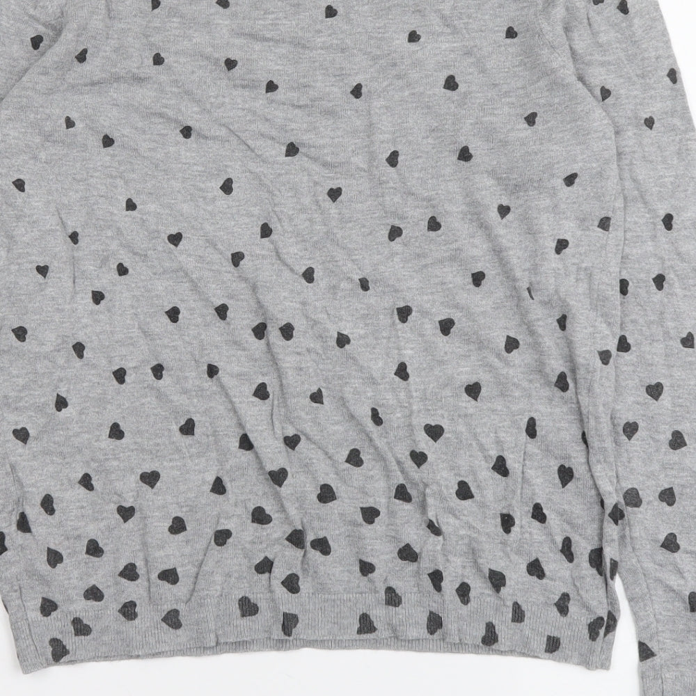 Dorothy Perkins Womens Grey Round Neck Geometric Cotton Pullover Jumper Size 10 - Hearts Pattern