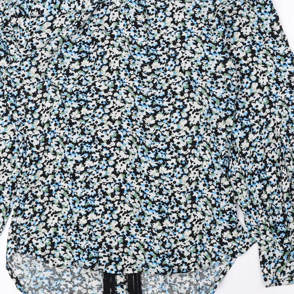 Marks and Spencer Womens Multicoloured Floral Polyester Basic Button-Up Size 6 Round Neck