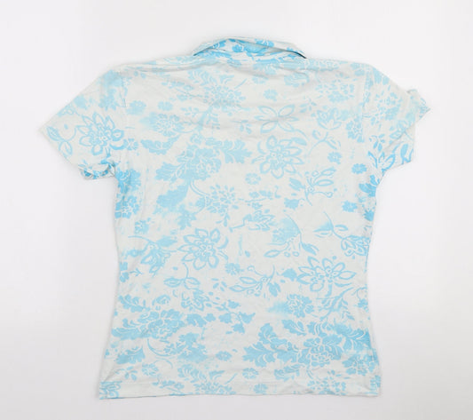 Chervo Womens Blue Floral Polyamide Basic Polo Size 12 Collared