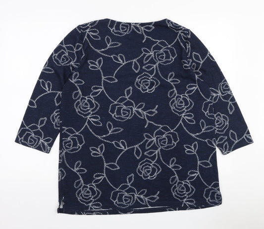 Love Tees Womens Blue Floral Polyester Pullover Sweatshirt Size 16 Pullover