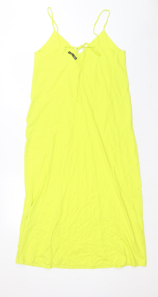 Zara Womens Green Cotton A-Line Size M V-Neck Tie