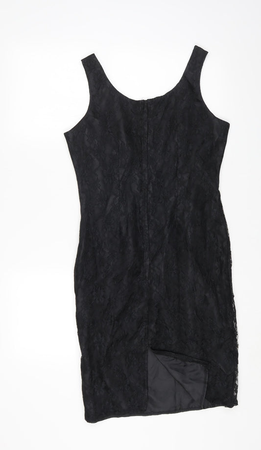 Classics Womens Black Nylon Bodycon Size 12 Square Neck Zip