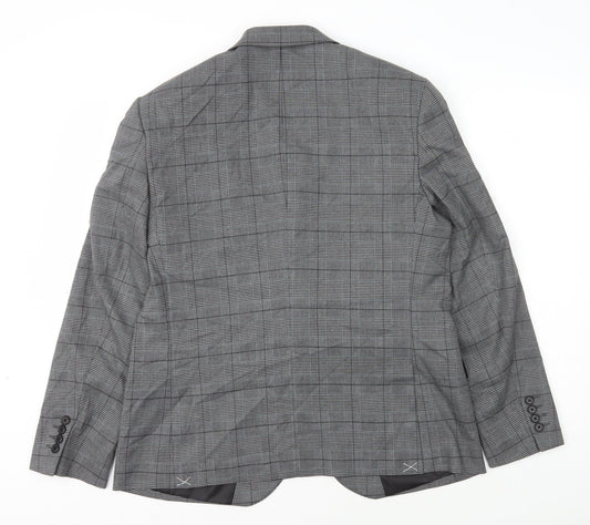 Marks and Spencer Mens Grey Plaid Polyester Jacket Blazer Size L