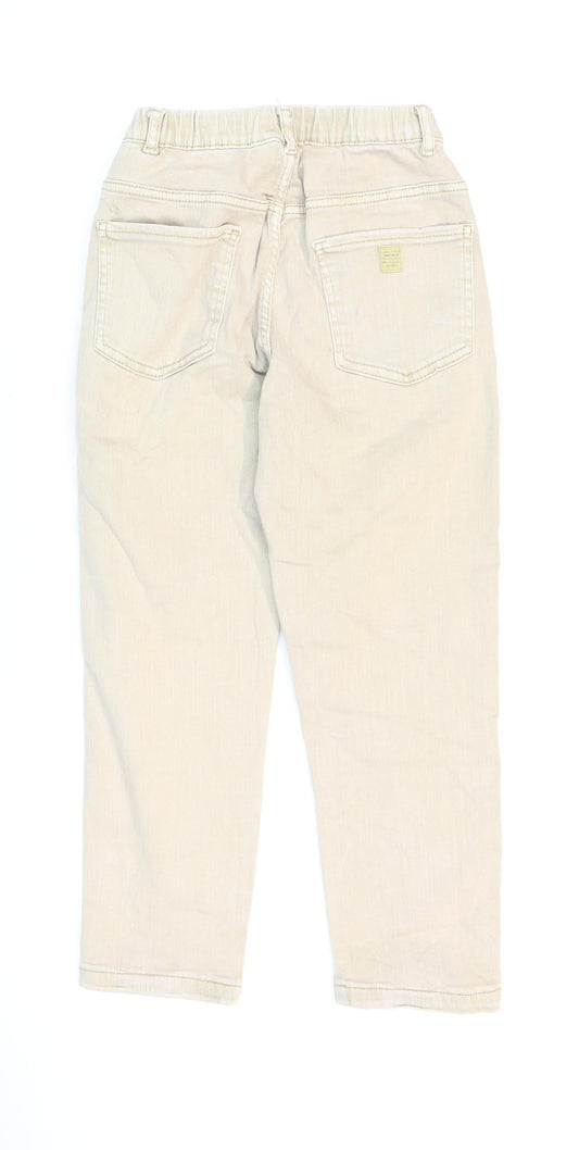 Zara Girls Ivory Cotton Straight Jeans Size 8 Years Regular Zip