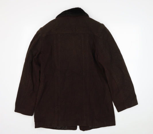 Para Womens Brown Pea Coat Coat Size M Zip