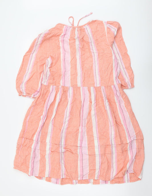 Marks and Spencer Womens Multicoloured Striped Linen A-Line Size 10 Scoop Neck Pullover