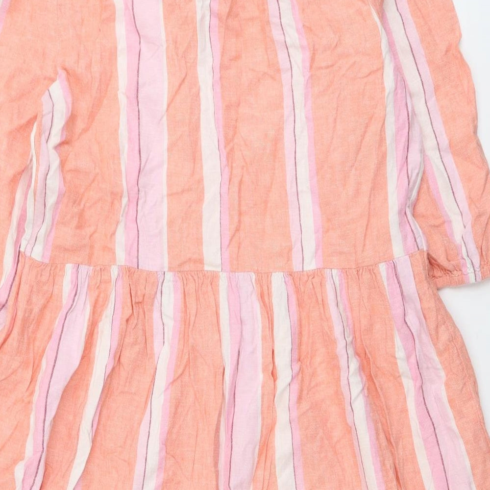 Marks and Spencer Womens Multicoloured Striped Linen A-Line Size 10 Scoop Neck Pullover