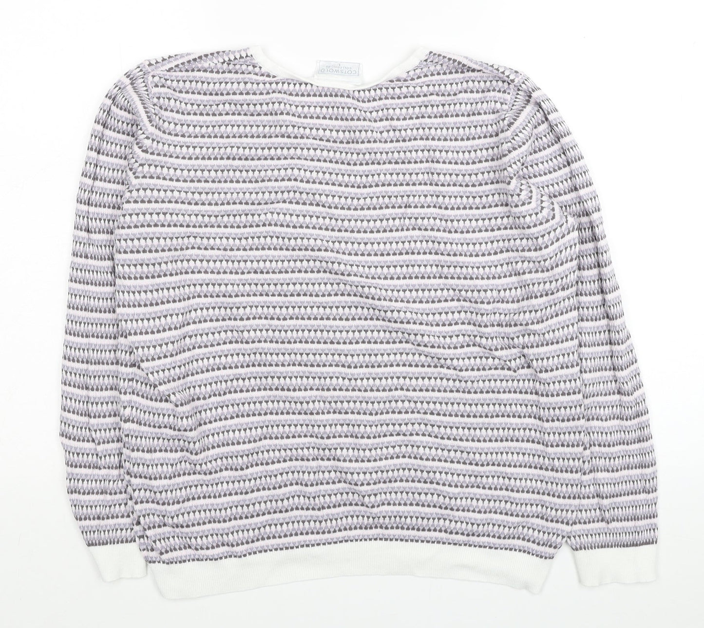 Cotswold Womens Multicoloured Boat Neck Geometric Cotton Pullover Jumper Size L