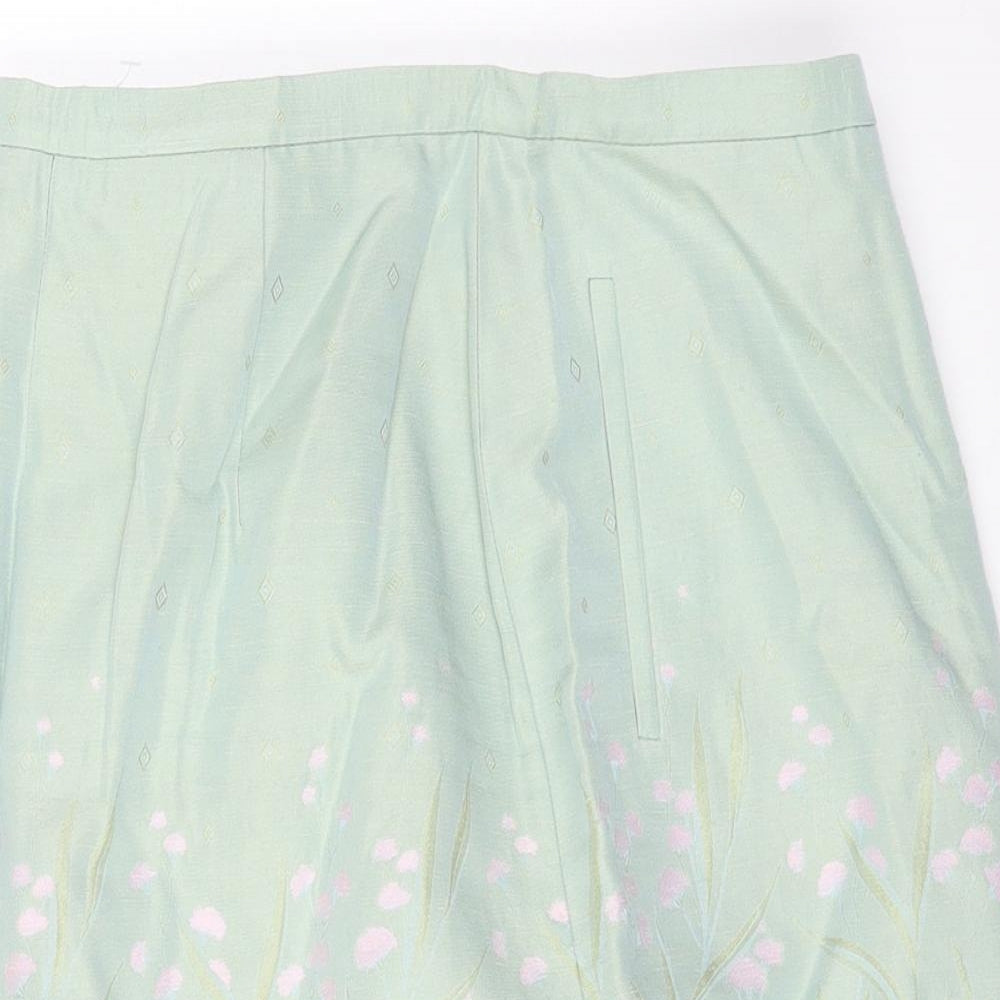 Paul Costelloe Womens Green Floral Viscose Mini Skirt Size 10 Zip