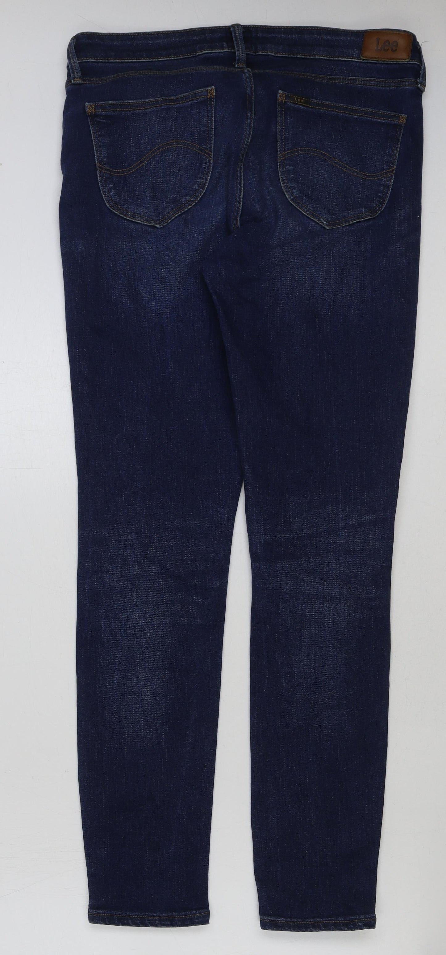 Lee Mens Blue Cotton Straight Jeans Size 32 in L33 in Regular Button