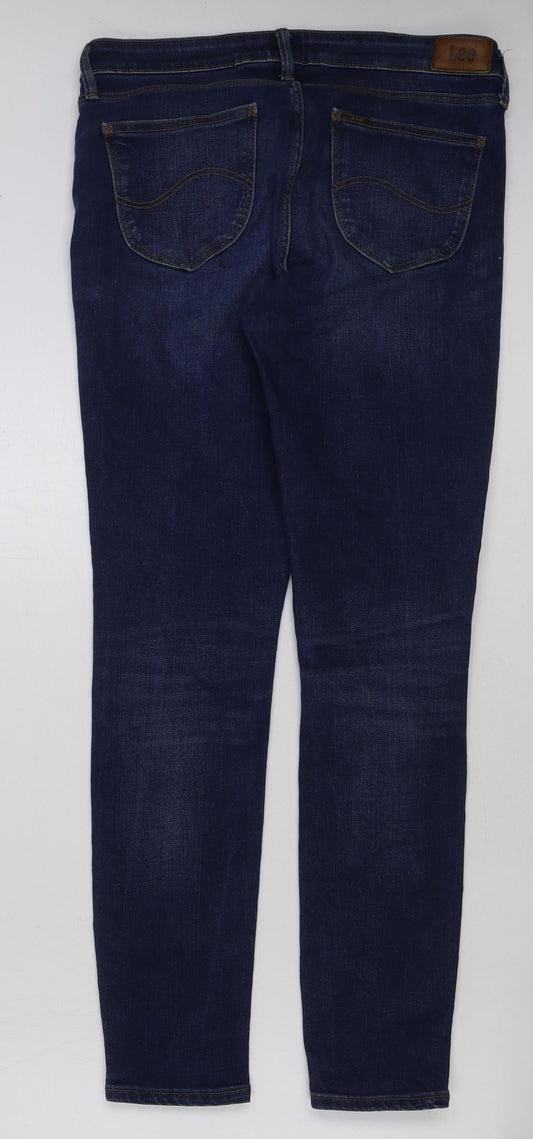 Lee Mens Blue Cotton Straight Jeans Size 32 in L33 in Regular Button