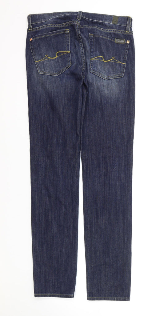 7 Womens Blue Cotton Straight Jeans Size 29 L30.5 in Regular Zip