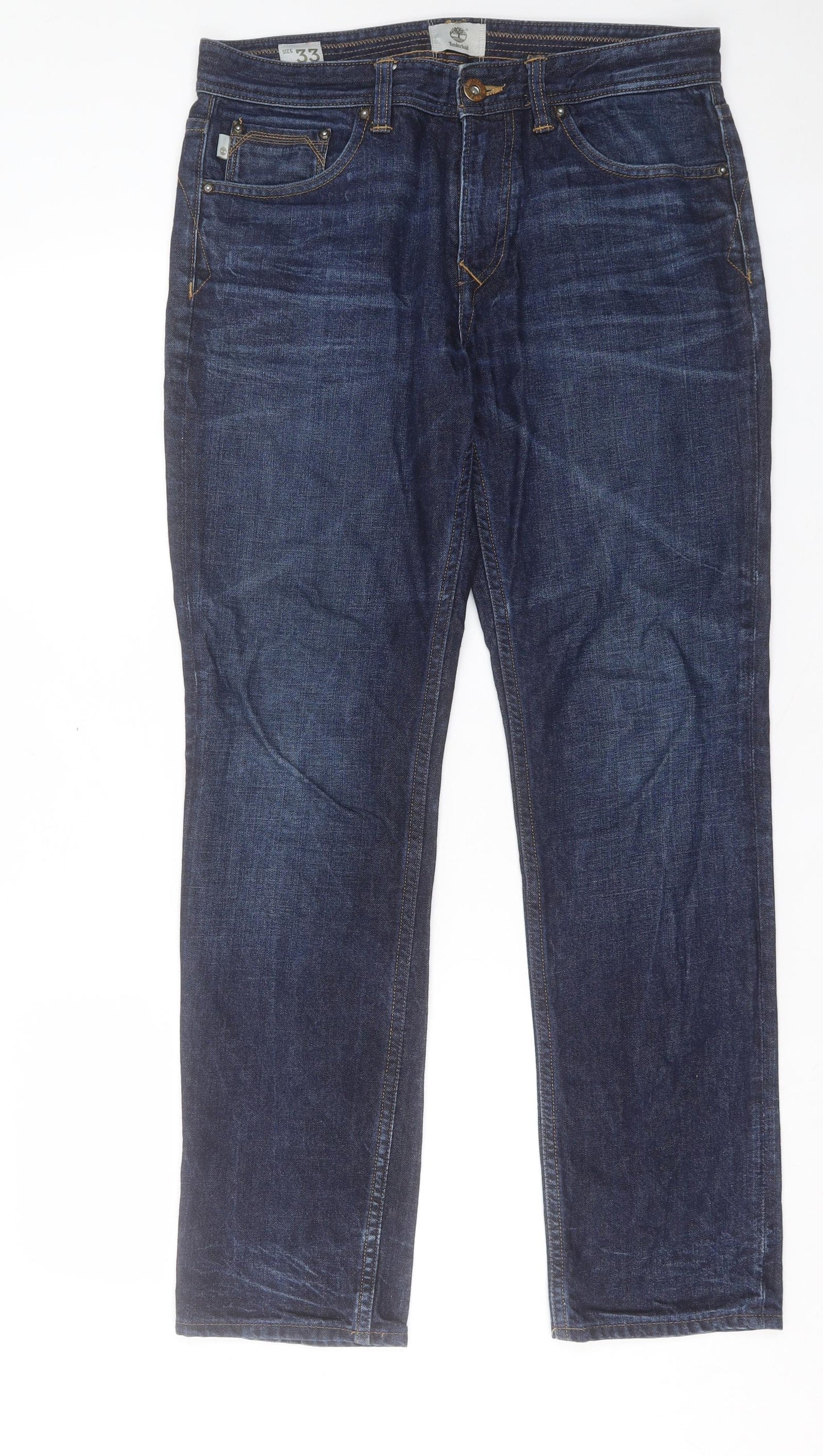 Timberland Mens Blue Cotton Straight Jeans Size 33 in L31 in Regular Button