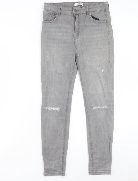 Pull&Bear Womens Grey Cotton Skinny Jeans Size 12 L26 in Regular Button