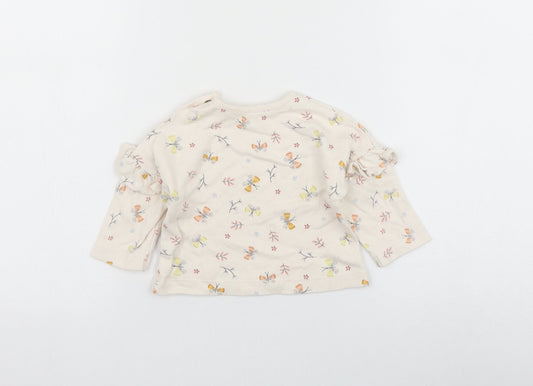 George Girls Beige Geometric Cotton Basic T-Shirt Size 0-3 Months Round Neck Button - butt