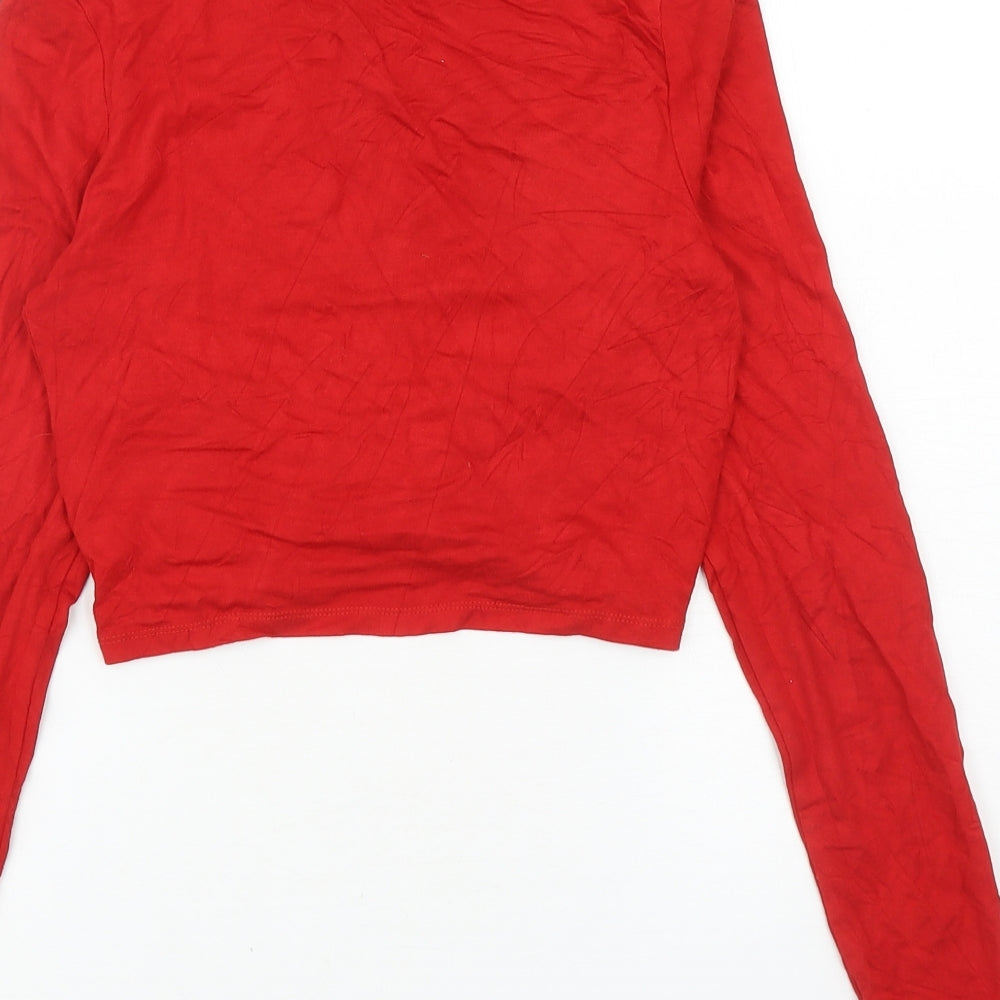 Divided Womens Red Viscose Cropped T-Shirt Size S Round Neck - Twist Detail