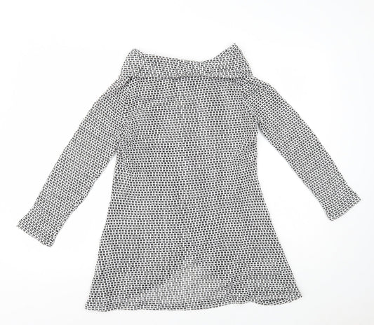 Roman Womens Black Geometric Polyester A-Line Size 10 Roll Neck Pullover - Wrap Over Front