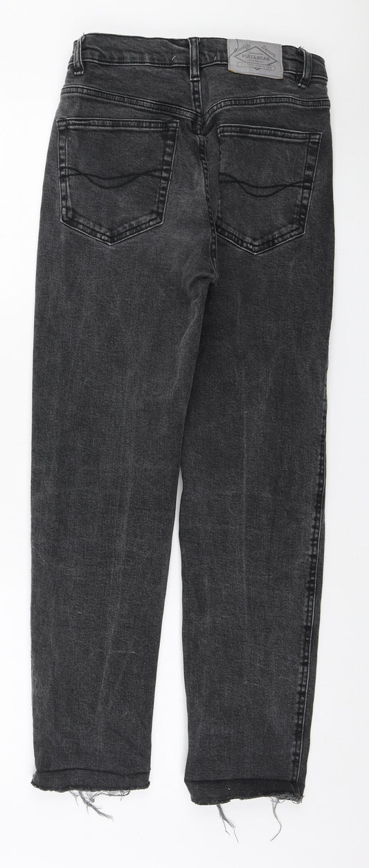 Pull&Bear Womens Grey Cotton Straight Jeans Size 8 L26 in Regular Zip - Distressed hem