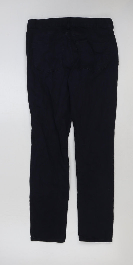 H&M Womens Blue Cotton Trousers Size 30 in L29 in Regular Button