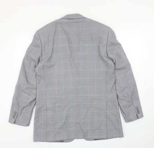 Brook Tavener Mens Grey Plaid Wool Jacket Blazer Size 38