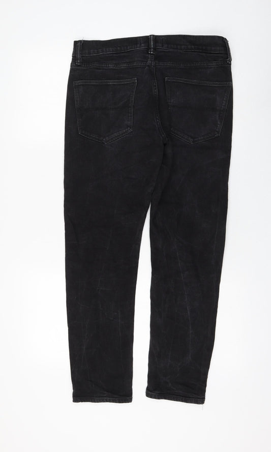 Marks and Spencer Womens Black Cotton Straight Jeans Size 30 in L29 in Regular Zip