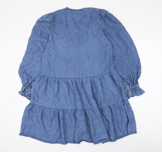 Love & Roses Womens Blue Lyocell Trapeze & Swing Size 6 V-Neck Pullover