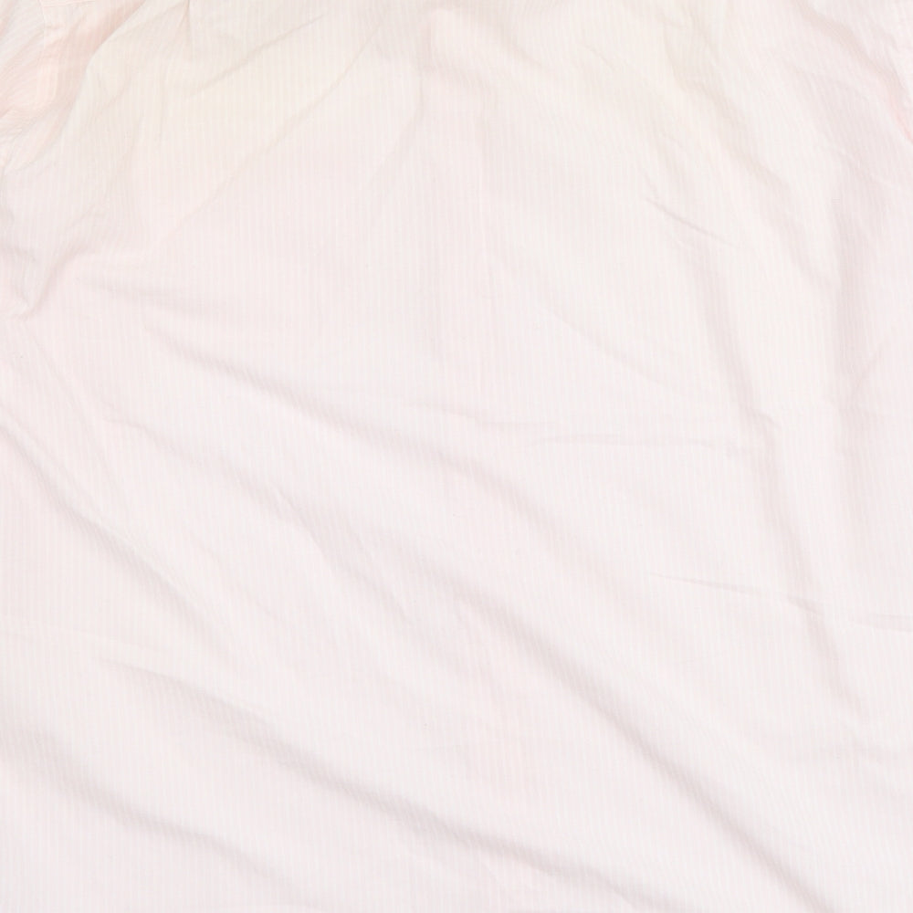 Marks and Spencer Mens Pink Striped Polyester Button-Up Size 16 Collared Button