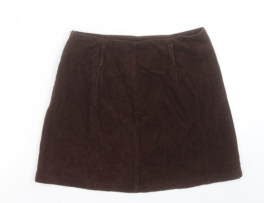 Denim & Co. Womens Brown Cotton A-Line Skirt Size 12 Zip