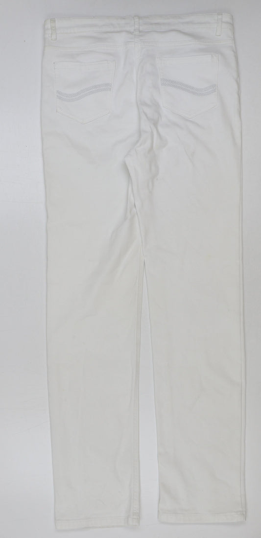 Marks and Spencer Womens White Cotton Straight Jeans Size 34 in L32 in Regular Button
