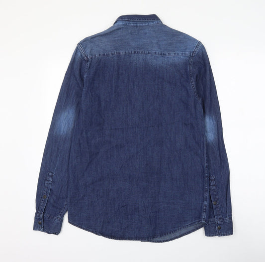 Cedar Wood State Mens Blue Cotton Button-Up Size S Collared Button