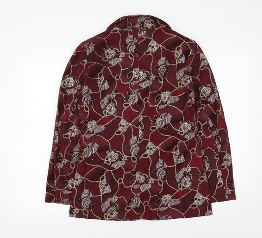 Daxon Womens Red Floral Jacket Blazer Size 12 Button