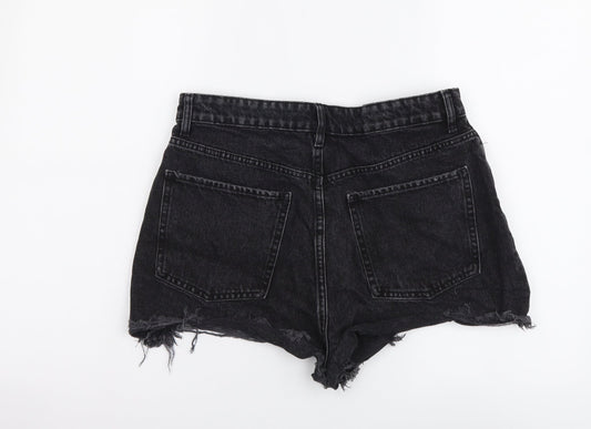 Zata Womens Black Cotton Hot Pants Shorts Size L L3 in Regular Button