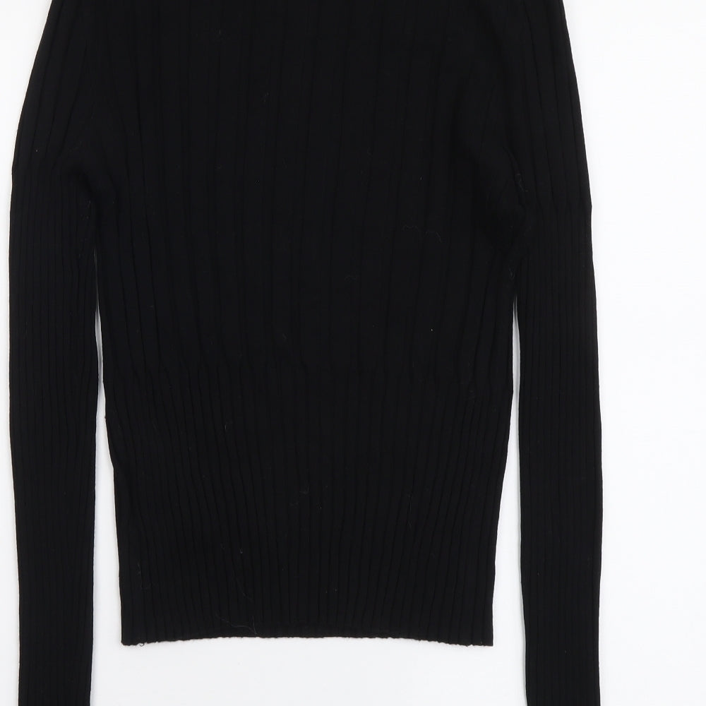 Brave Soul Womens Black Mock Neck Viscose Henley Jumper Size L