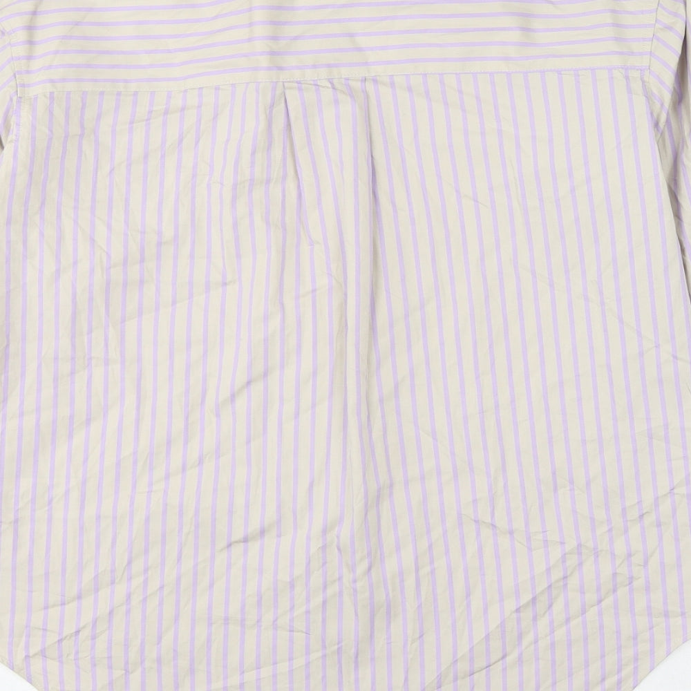 Marks and Spencer Womens Grey Striped Cotton Basic Button-Up Size 6 Collared