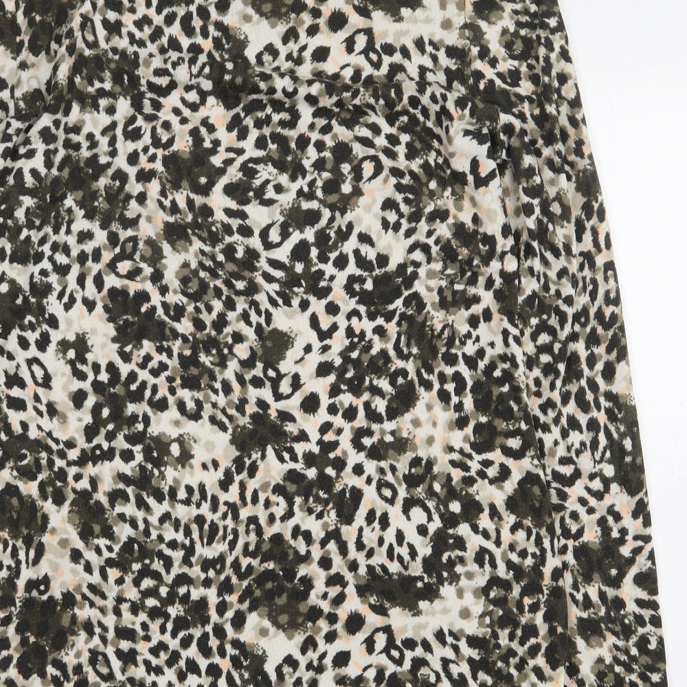 Marks and Spencer Womens Green Animal Print Polyester Sheath Size 12 Scoop Neck Pullover - Leopard Print