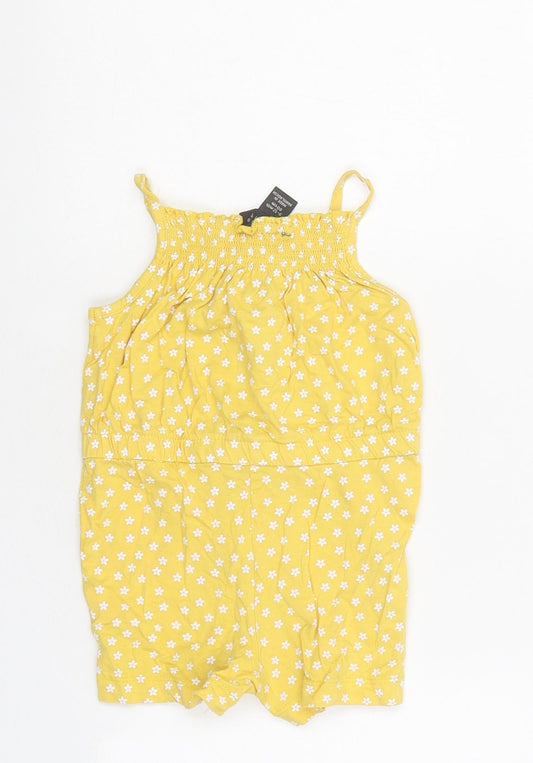 Primark Girls Yellow Floral Polyester Playsuit One-Piece Size 9-10 Years Pullover