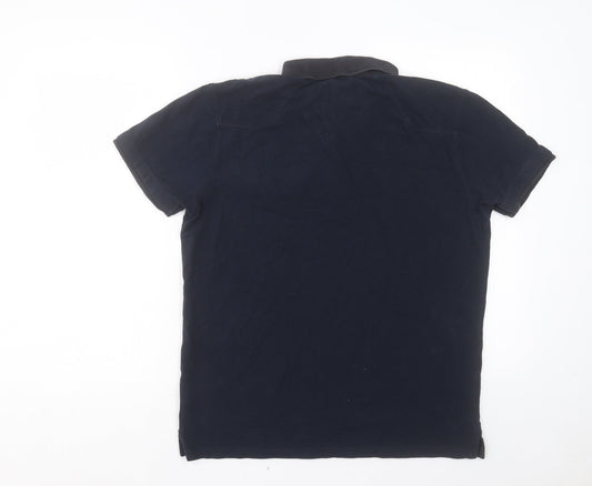 883 Police Mens Blue Cotton Polo Size S Collared Button