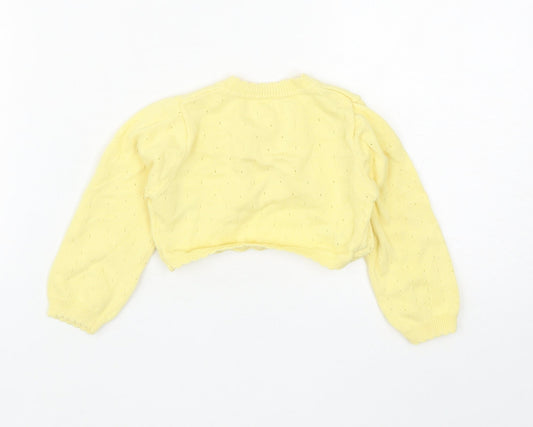 Nutmeg Girls Yellow Cotton Shrug Jumper Size 12-18 Months Button - Flower