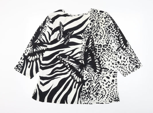 Artocapsea Womens White Animal Print Cotton Basic Blouse Size 2XL Round Neck - Leopard Print Butterfly